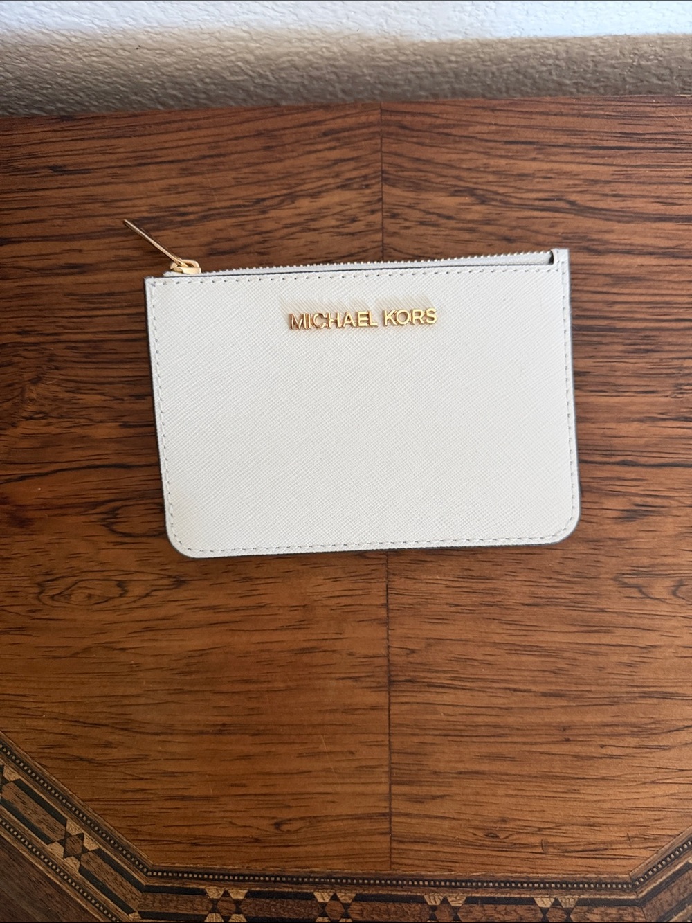 NWT Michael Kors White Leather ID Card Case with Zip Pocket